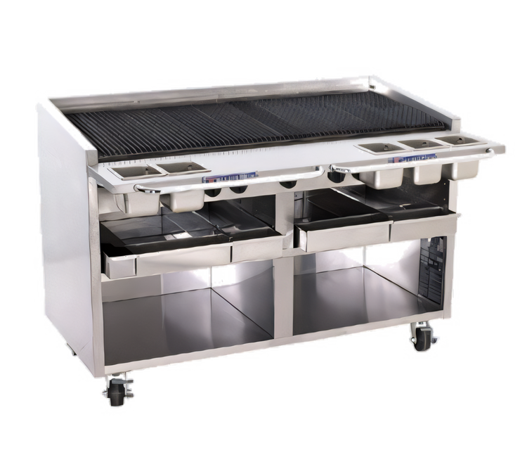 Product image #1 for Bakers Pride Dante Series 60-Inch Gas Radiant Charbroiler, Floor Model, Open Cabinet Base