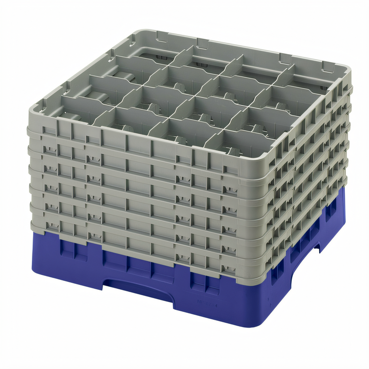 Product image #2 for Cambro Camrack Full Size 16-Compartment Glass Rack with 6 Soft Gray Extenders, Navy Blue
