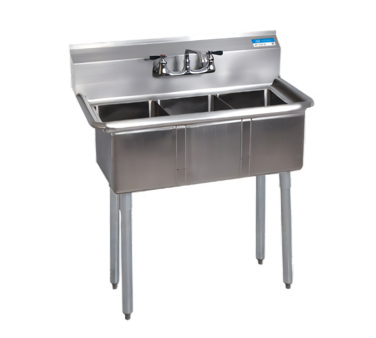Product image #1 for BK Resources Three-Compartment Convenience Store Sink with 10" x 14" x 10" Bowls