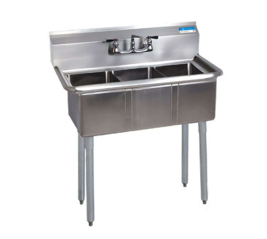 Product image #1 for BK Resources Three-Compartment Convenience Store Sink with 10" x 14" x 10" Bowls