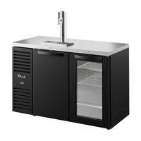 52-Inch Wide Two-Section Refrigerated Draft Bar Cooler with Stainless Steel Countertop, Black Exterior, and 1 Beer Column