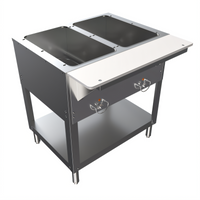 BK Resources 2-Pan Electric Open Well Steam Table with Open Shelf Base and Cutting Board, 120V