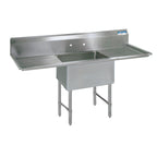 Thumbnail image #1 for BK Resources BKS-1-18-12-18TS 54-Inch One-Compartment Stainless Steel Sink with Left & Right Drainboards, 18 x 18 x 12-Inch Bowl
