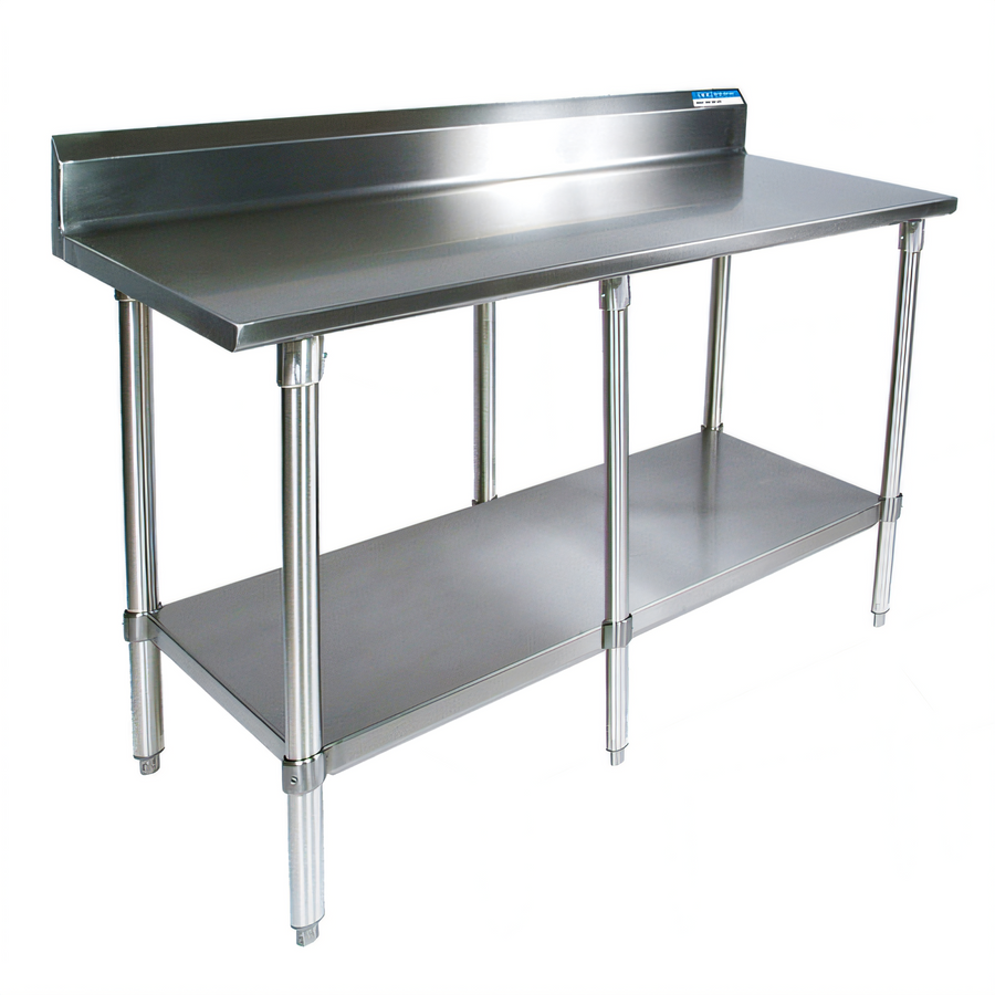 Product image #1 for BK Resources Stainless Steel Riser Work Table, 84"W x 30"D, 5" Backsplash, Adjustable Undershelf