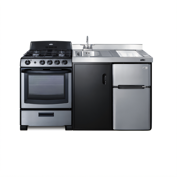 Product image #1 for Summit Appliance 63-Inch All-In-One Kitchenette with 24-Inch Gas Range, Refrigerator, Sink and Stainless Steel Countertop
