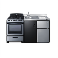 Summit Appliance 63-Inch All-In-One Kitchenette with 24-Inch Gas Range, Refrigerator, Sink and Stainless Steel Countertop