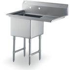 Thumbnail image #1 for Steel Works Stainless SWS1C162012-24R-318 1-Compartment 304 Stainless Steel Sink with 24-Inch Right Drainboard, 16 x 20 x 12-Inch Bowl, 18-Gauge
