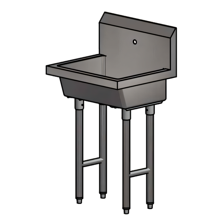 Product image #1 for BK Resources Single Station Freestanding Stainless Steel Handwash Sink, 24-Inch, Faucet Hole, Basket Drain