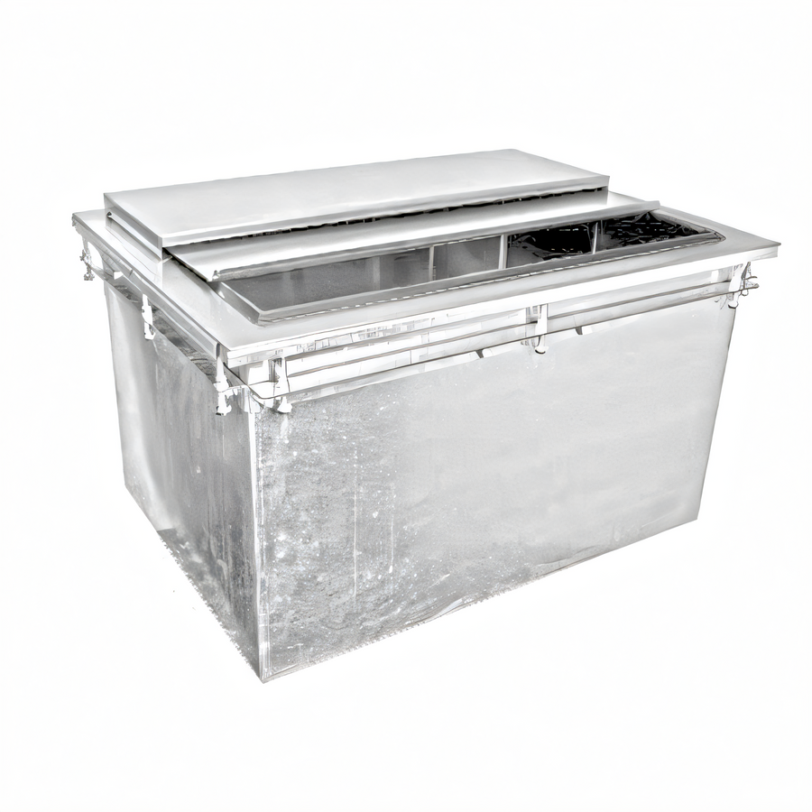 Product image #1 for Glastender Drop-In Ice Bin with Built-In 10 Circuit Cold Plate and Sliding Stainless Steel Cover, 26 x 19 Inches, 71 lb Capacity