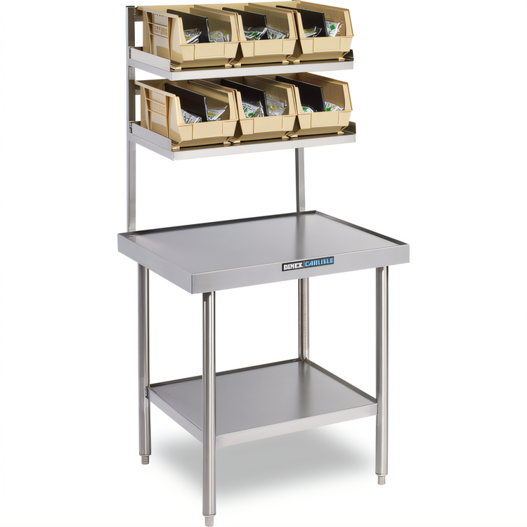 Product image #1 for Dinex 30 Inch x 24 Inch Mini Starter 14 Gauge Stainless Steel Workstation Table with Overshelves and Undershelf
