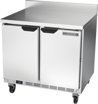 Beverage-Air Two-Section 36-Inch Worktop Refrigerator with Solid Doors and 4-Inch Backsplash, 8.5 Cu. Ft.
