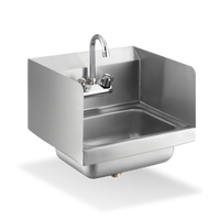 Steel Works Stainless Wall-Mount Hand Sink with Gooseneck Faucet, Side Splashes, and Drain Basket