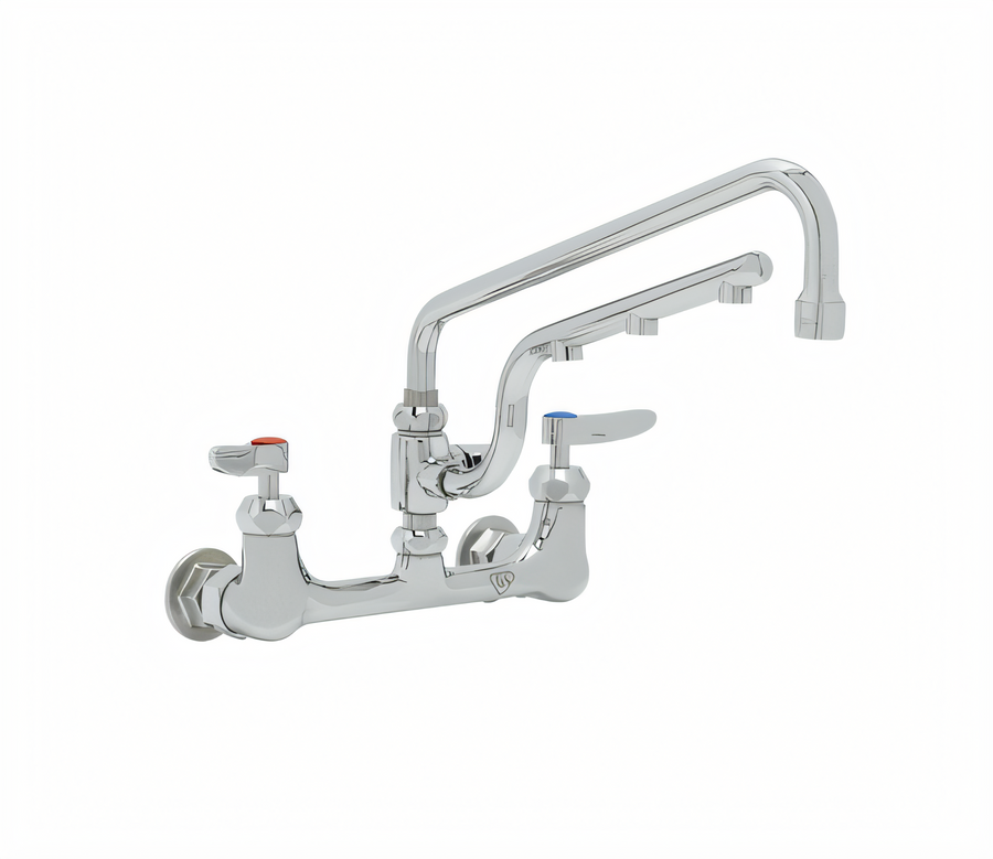 Product image #1 for UltraRinse 8-Inch Wall Mount Pre-Rinse Mixing Faucet with 12-Inch Swing Nozzle and 1.5 GPM Sprayer