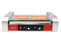 Omcan Countertop Electric Hot Dog Roller Grill with 5 Stainless Steel Rollers and Dual Temperature Zones