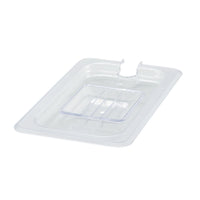 Winco Poly-Ware 1/4 Size Clear Polycarbonate Slotted Food Pan Cover with Handle