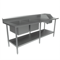 BK Resources 84 Inch x 30 Inch 16-Gauge 304 Stainless Steel Sink Table with Two 16 x 20 Prep Bowls and Handsink, Left-Side Layout