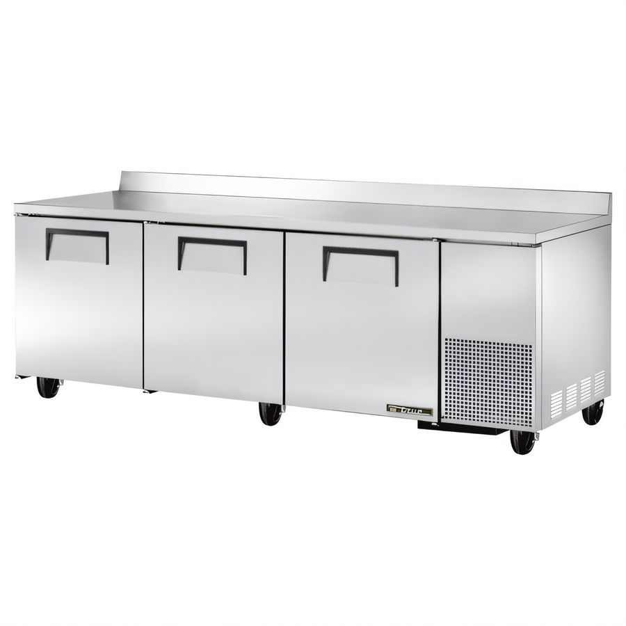 Product image #1 for True TWT-93-HC 93-Inch Deep Worktop Refrigerator with Rear Splash, 3-Section Solid Door, Stainless Steel, R290