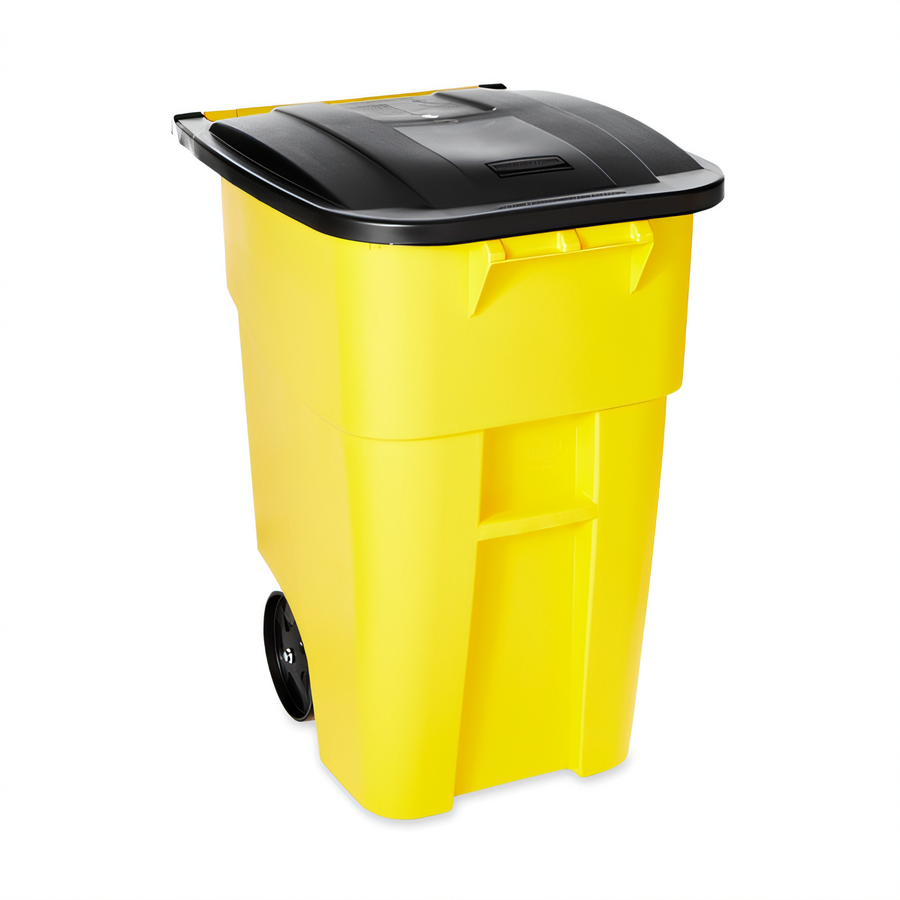 Product image #1 for Rubbermaid Commercial BRUTE 50-Gallon Yellow Roll-Out Trash Cart with Hinged Lid