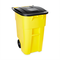 Rubbermaid Commercial BRUTE 50-Gallon Yellow Roll-Out Trash Cart with Hinged Lid