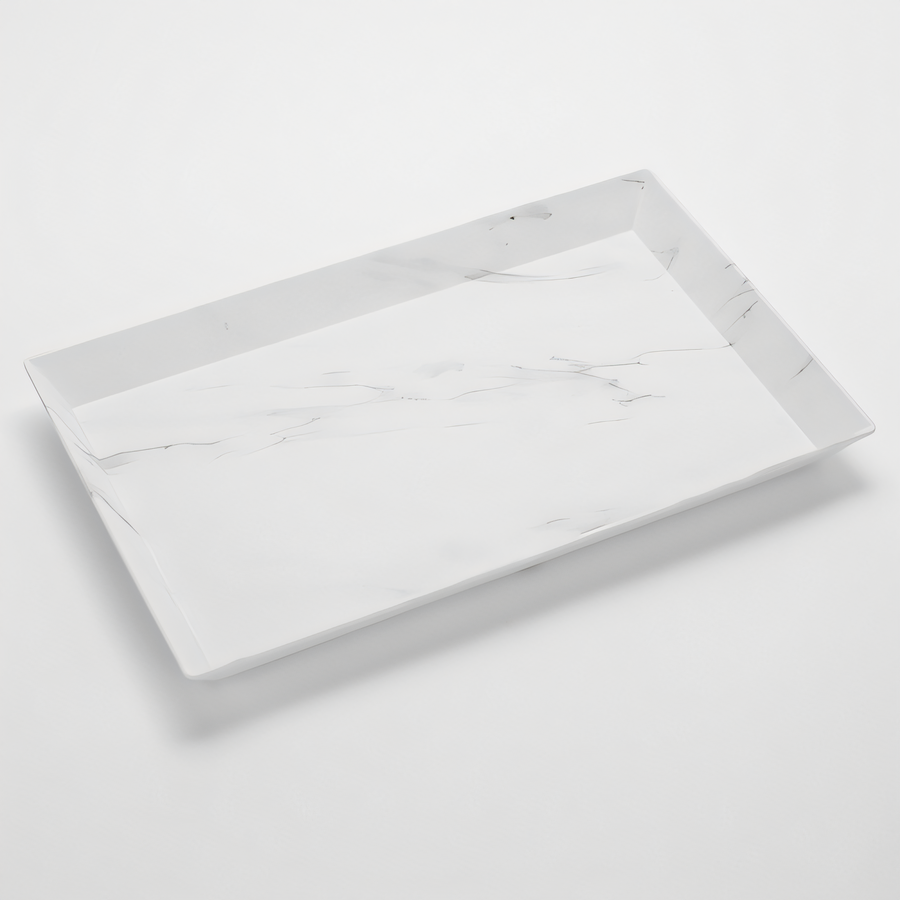Product image #1 for American Metalcraft Naturals 18-Inch Rectangular Melamine Platter, White Marble Pattern