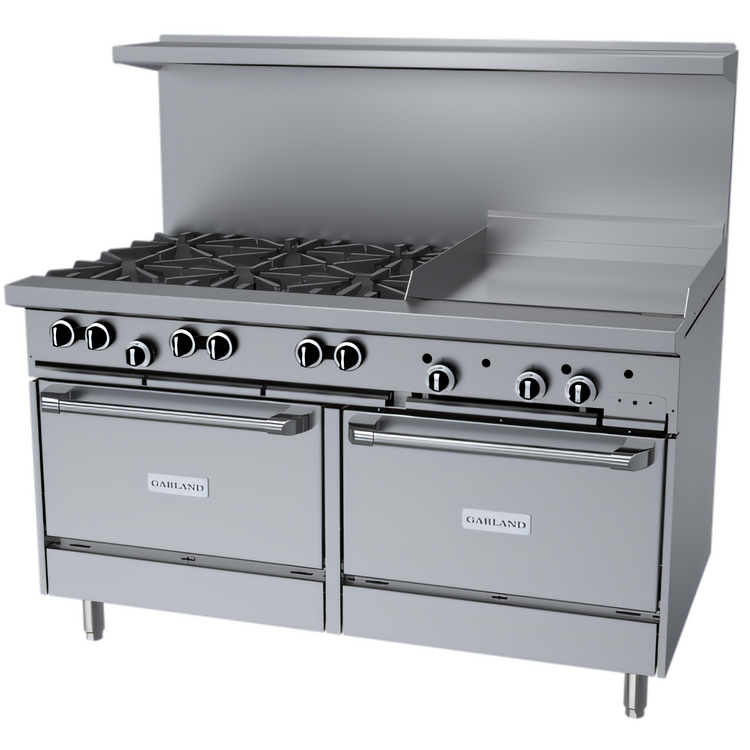Product image #1 for Garland Signature G Starfire Pro Series 60-Inch Gas Restaurant Range with 6 Open Burners, 24-Inch Griddle and 2 Standard Ovens