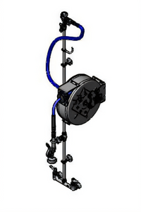 Enclosed Stainless Steel Retractable Hose Reel Assembly with 30' Hose, Spray Valve, and Mixing Faucet