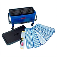 Rubbermaid Commercial Products Microfiber Finish Mop Kit with Bucket, 18-Inch Quick Connect Frame, and 6 Pads