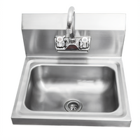 Sapphire Manufacturing SMHS-01 Wall-Mounted Open-Sided Hand Sink with Faucet, 17 x 15 x 14 Inch, 304 Stainless Steel