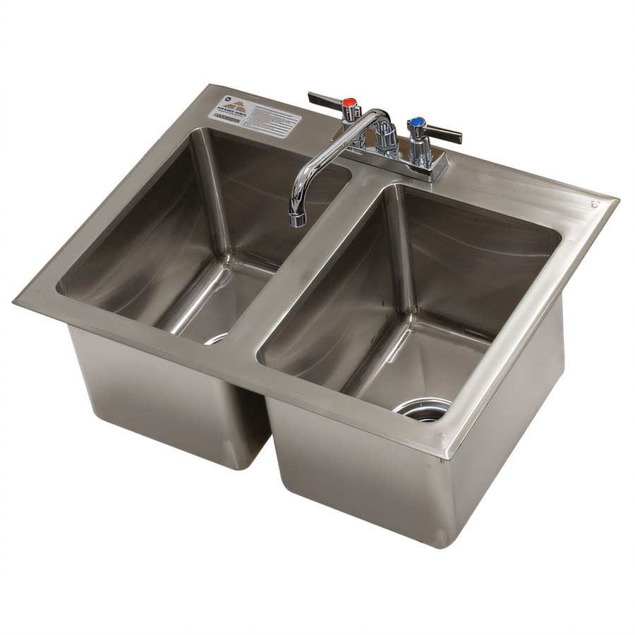 Product image #1 for Advance Tabco Special Value Series 2-Compartment Drop-In Sink, 10 x 14 x 10-Inch Bowls, with Faucet and Basket Drain