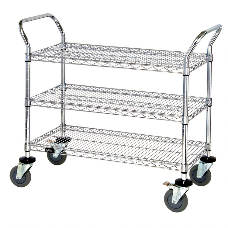 Product image #1 for Quantum 42 x 24 x 37.5-Inch 3-Shelf Wire Utility Bus Cart, 1200 lb Capacity, 304 Stainless Steel