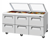 Thumbnail image #1 for Turbo Air Super Deluxe 72-5/8-Inch 3-Section 19 Cu. Ft. Sandwich/Salad Prep Table with Glass Lid and 6 Drawers