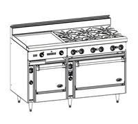 Bistro 60-Inch Gas Restaurant Range with 4 Open Burners, 36-Inch Griddle, Space Saver Oven, and Convection Oven