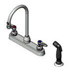 Thumbnail image #1 for T&S Brass B-1172-07-133X Deck-Mount Workboard Mixing Faucet, 8-Inch Centers, Swivel Gooseneck, 7-Foot Side Spray Hose