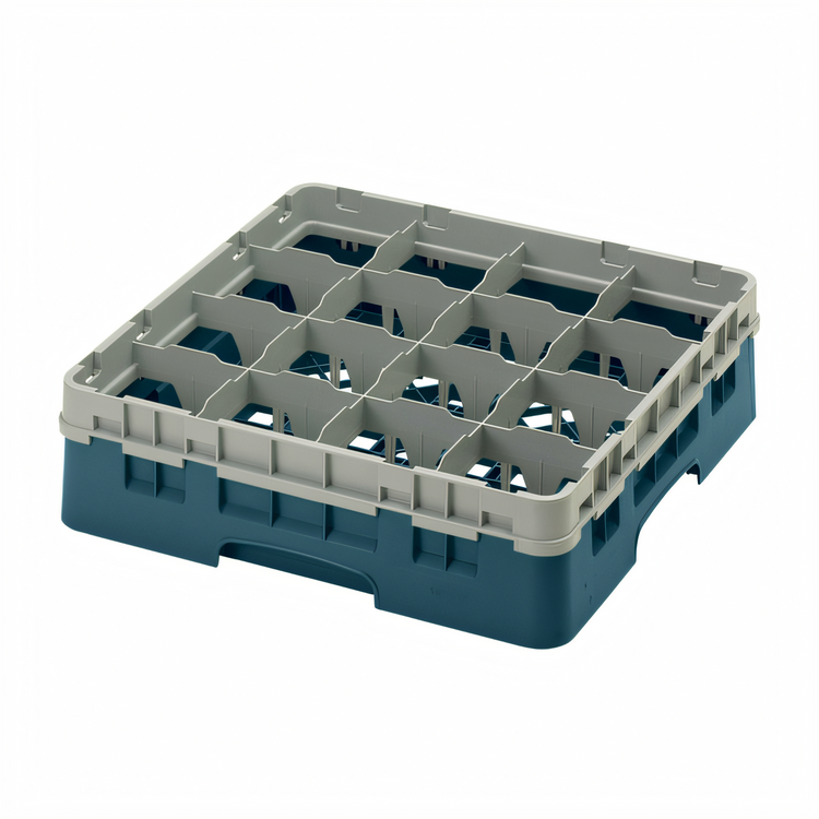 Product image #2 for Cambro Camrack Full Size 16-Compartment Glass Rack with Soft Gray Extender, Teal