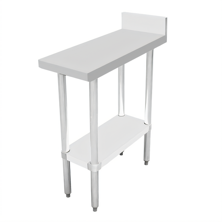 Product image #1 for Omcan USA 12 Inch x 30 Inch 18 Gauge 304 Stainless Steel Equipment Filler Table with 4 Inch Backsplash and Undershelf