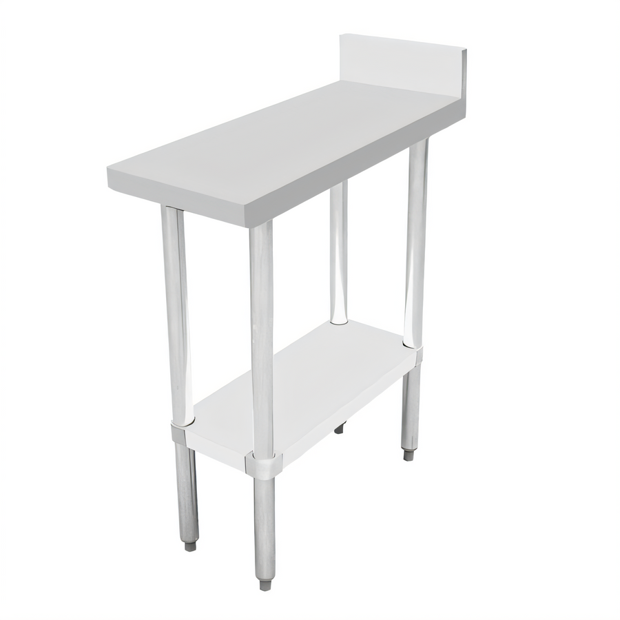 Product image #1 for Omcan USA 12 Inch x 30 Inch 18 Gauge 304 Stainless Steel Equipment Filler Table with 4 Inch Backsplash and Undershelf