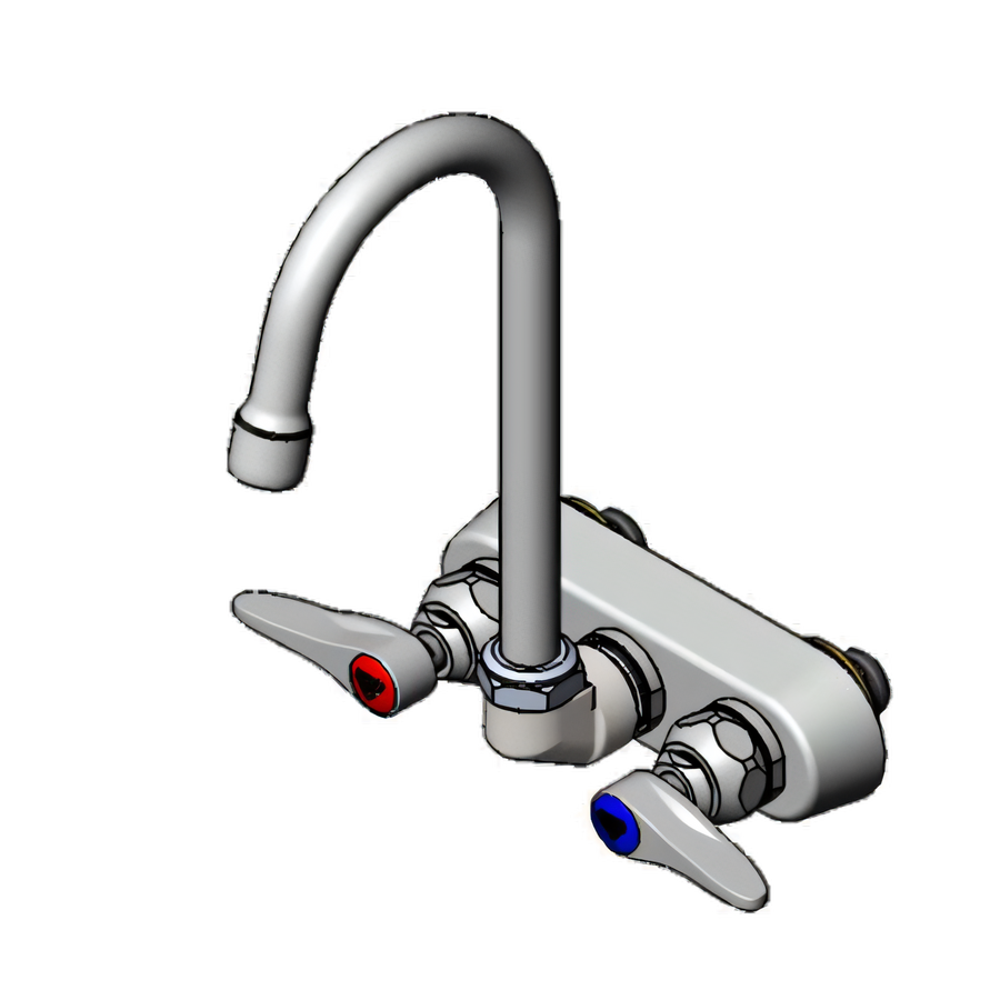 Product image #1 for T&S Brass B-1146-02A Wall-Mount Workboard Faucet with 4-Inch Centers and 4-3/8-Inch Swivel Gooseneck