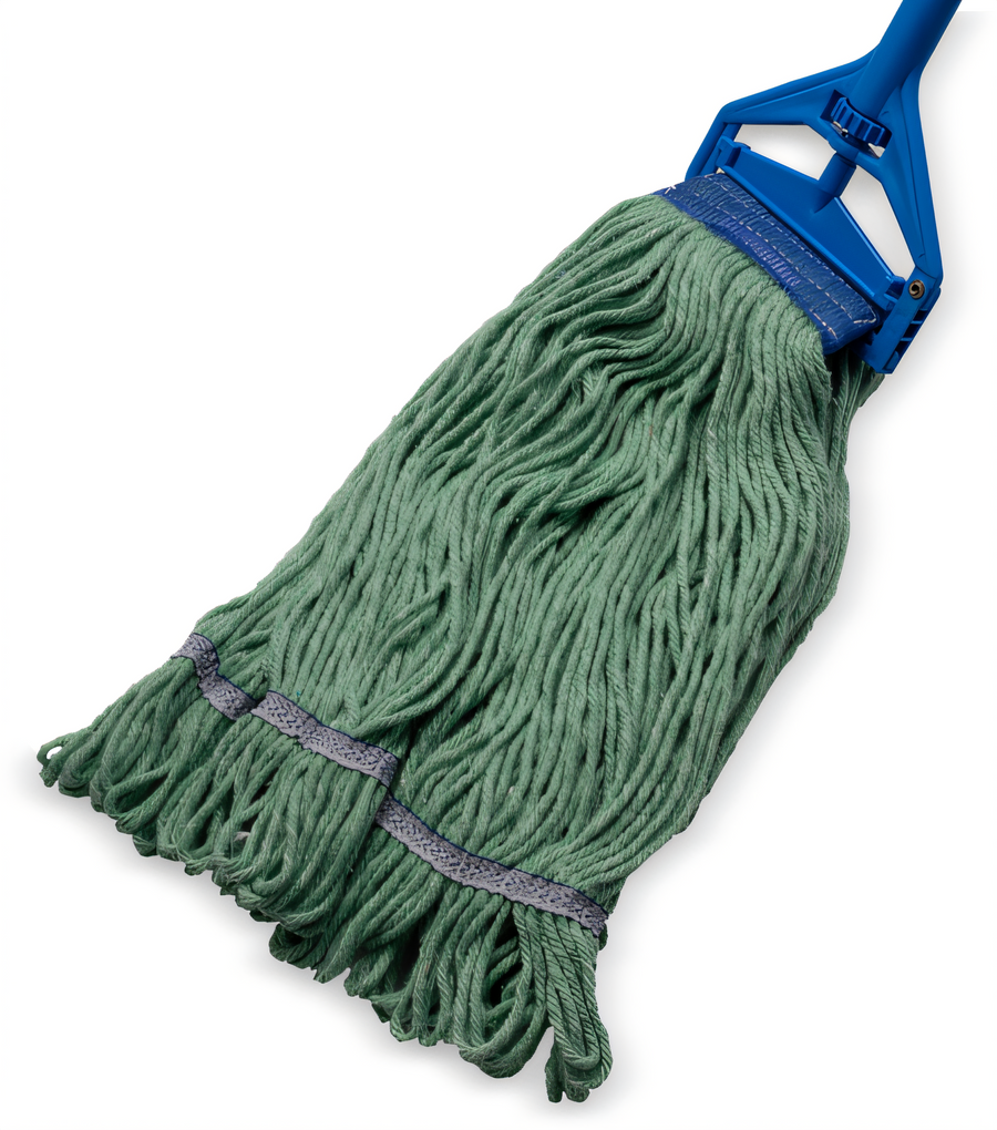 Product image #1 for Carlisle X-Large Looped-End Wet Mop Head, Green 4-Ply Cotton/Synthetic Blend, 1-Inch Blue Band