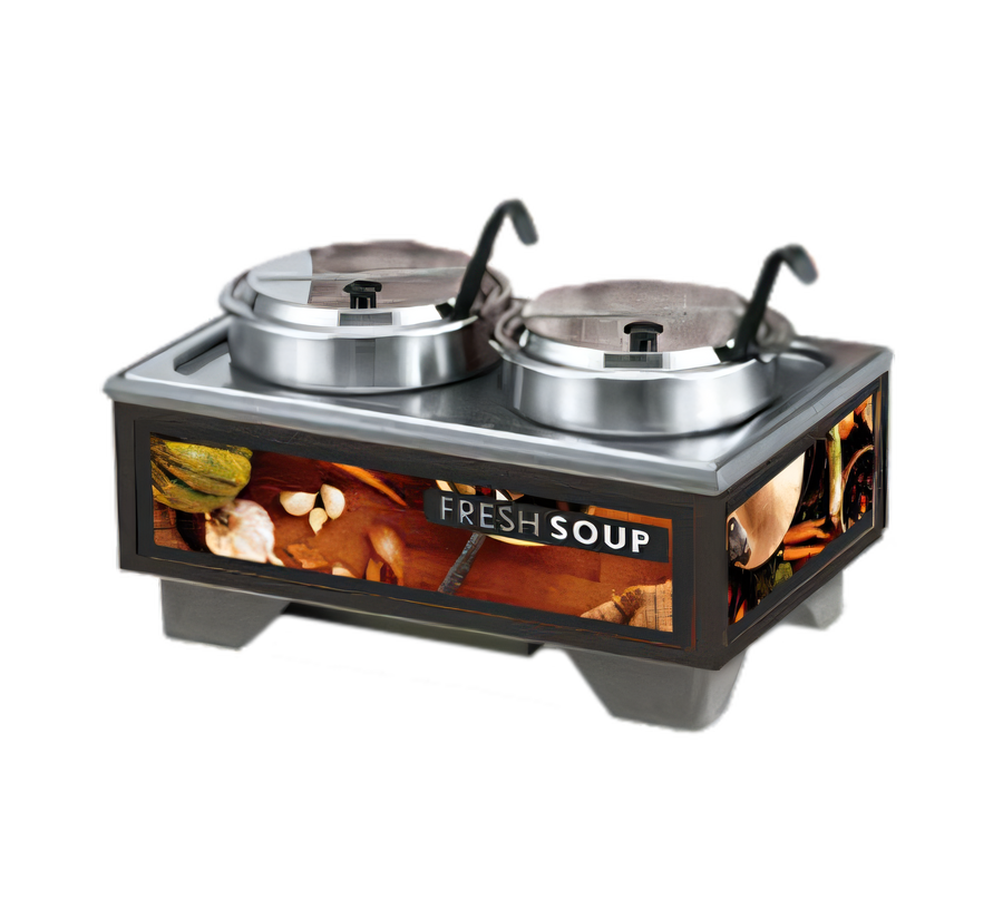 Product image #1 for Vollrath Cayenne Full-Size Rethermalizing Soup Merchandiser Base with 7 Qt Accessory Pack, Tuscan Graphics