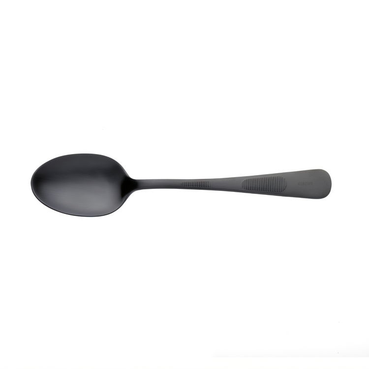 Product image #1 for Mercer Culinary 7-7/8 Inch Solid Plating Spoon, 1-1/3 oz, Deep Well Bowl, Black Matte Handle