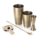 Thumbnail image #1 for Mercer Culinary Barfly M37101ANG 5-Piece Antique Gold-Plated Stainless Steel Bar Tool Set with Shakers, Jigger, Spoon and Strainer