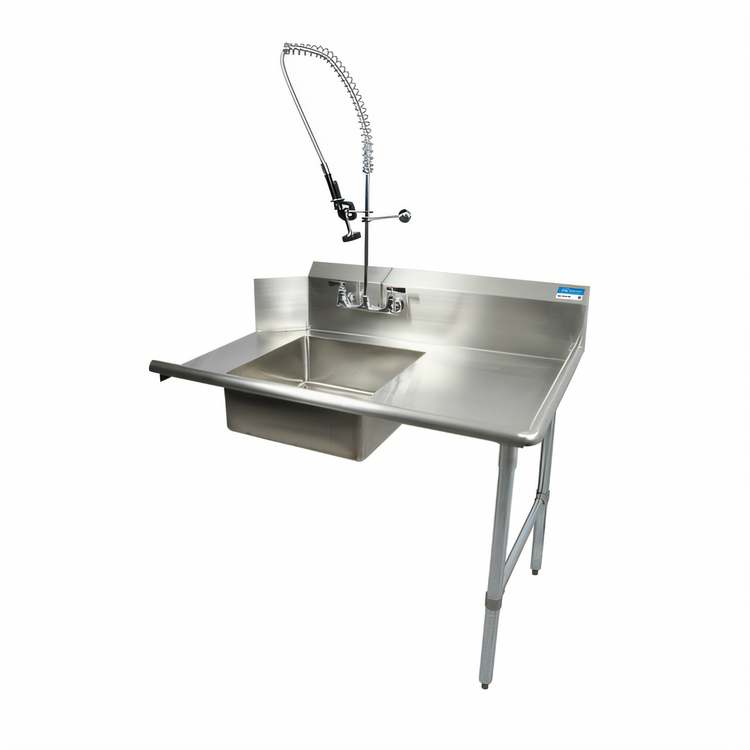Product image #1 for BK Resources 36-Inch Straight Soiled Dish Table with Right-to-Left Operation, 20 x 20 x 8 Sink, and Pre-Rinse Faucet