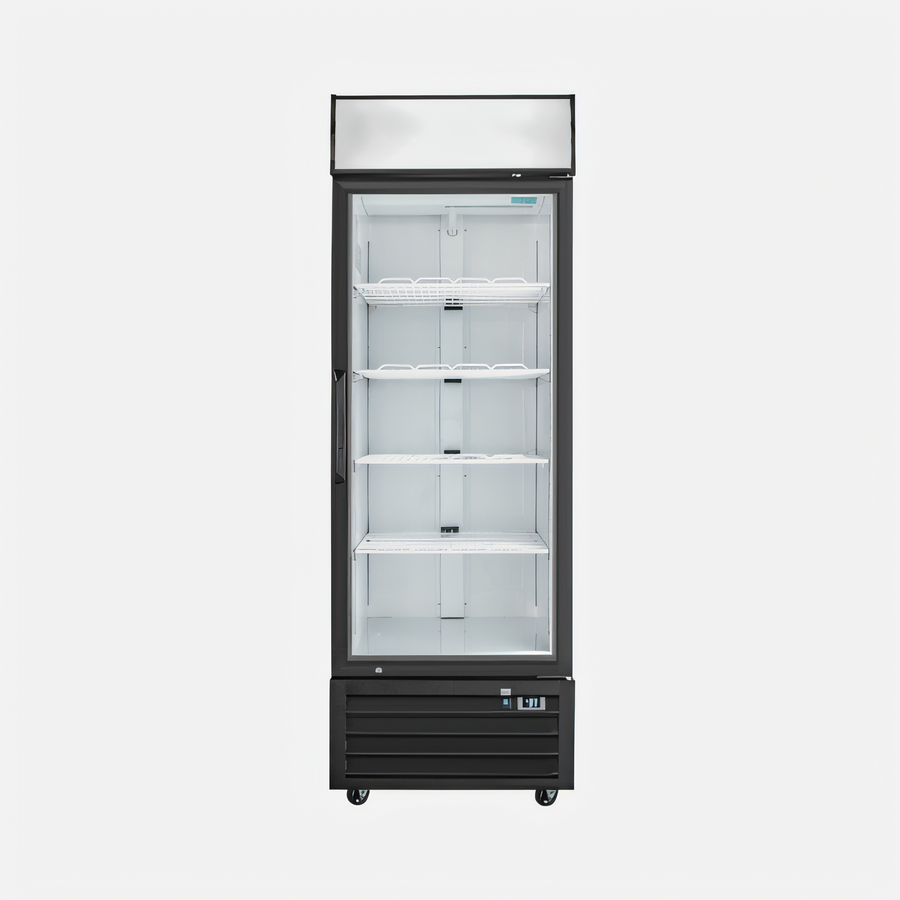 Product image #1 for Hurakan by Equip.me 27-Inch Single Glass Door Reach-In Refrigerated Display Merchandiser, 19.2 Cu. Ft., Bottom-Mounted Compressor