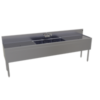 Glastender Three-Compartment Stainless Steel Underbar Sink Unit with Left and Right 30-Inch Drainboards