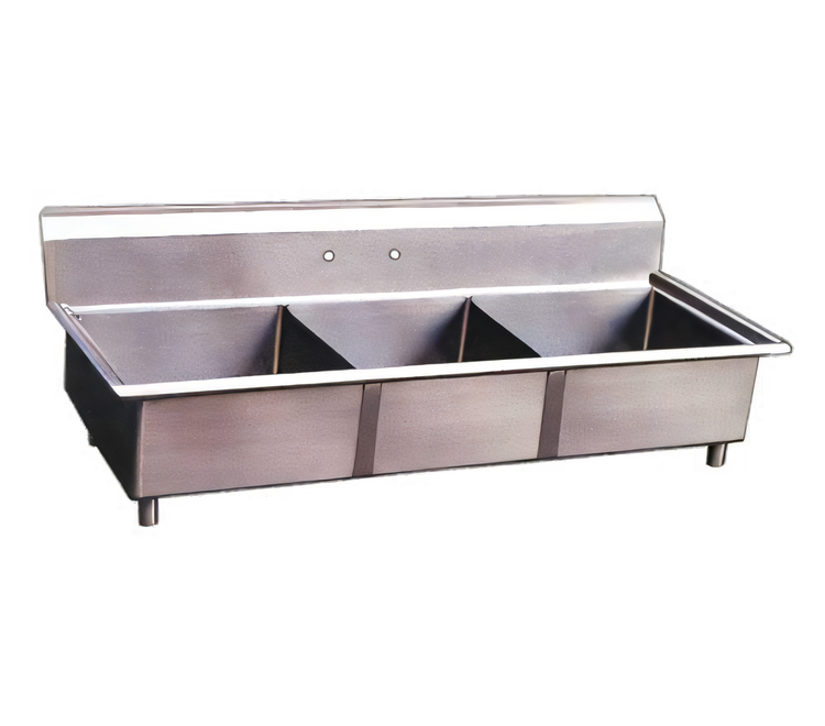 Product image #1 for Omcan USA Commercial 3-Compartment Pot Sink with 24 x 24 x 14 Inch Bowls, 304 Stainless Steel, and Galvanized Legs