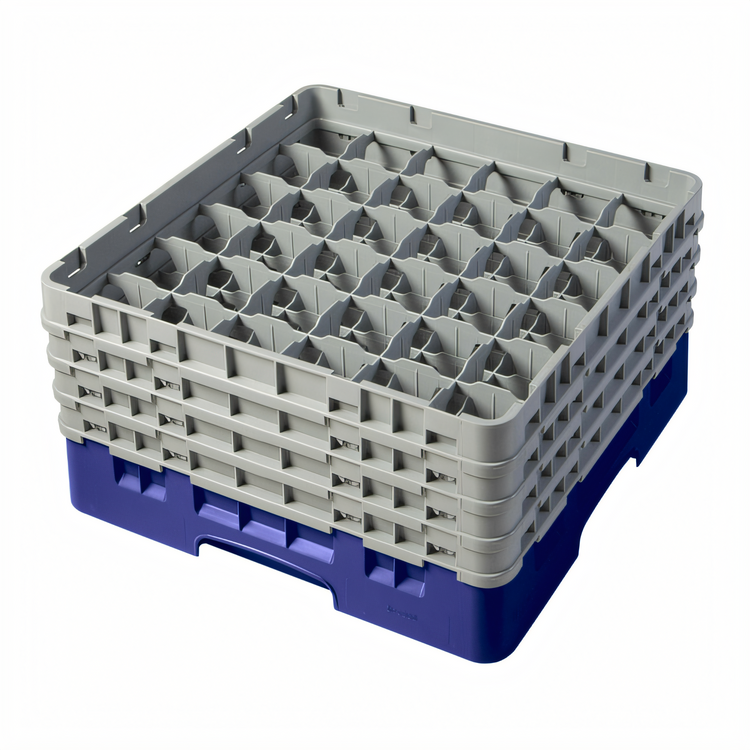 Product image #2 for Cambro Camrack Full Size 36-Compartment Glass Rack with 4 Soft Gray Extenders, Navy Blue