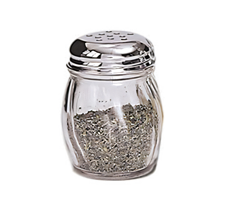 Product image #1 for 6 oz Clear Glass Cheese Shaker with Perforated Chrome-Plated Top