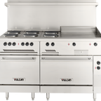 Thumbnail image #1 for Vulcan EV60SS-6FP24G208 60-Inch Electric Restaurant Range with 6 French Plates, 24-Inch Thermostatic Griddle, and 2 Ovens