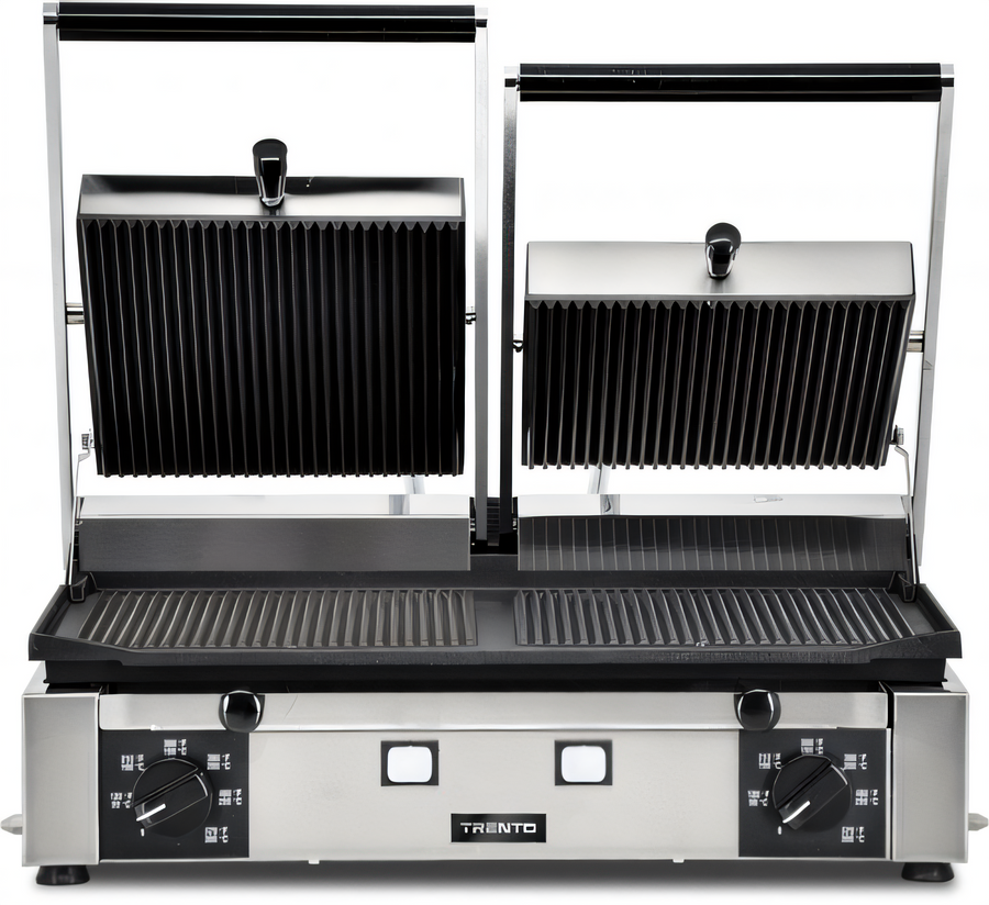 Product image #1 for Trento Double Countertop Panini Press Sandwich Grill, 10 x 19 Inch Cast Iron Ribbed Plates, 220V