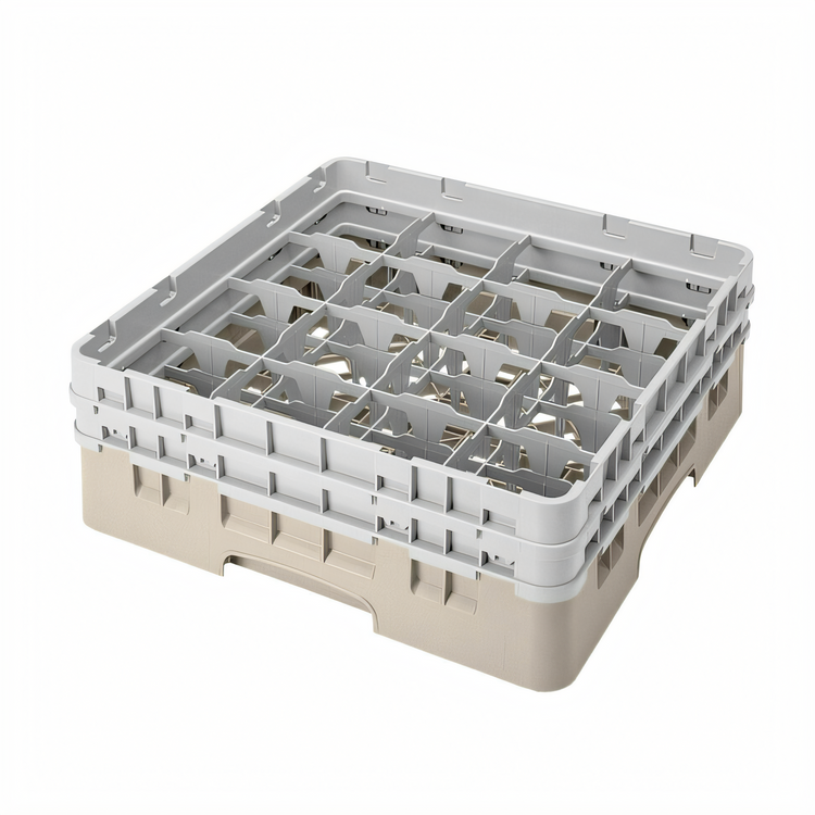 Product image #2 for Cambro Camrack Full-Size 16-Compartment Beige Glass Rack with 2 Soft Gray Extenders